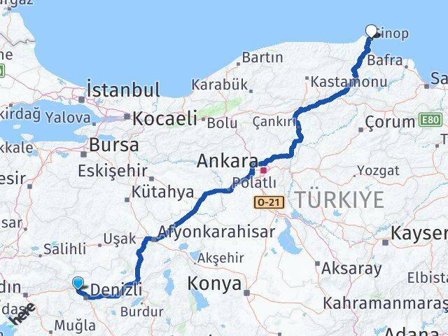 Denizli Sarayköy Sinop Arası Kaç Km - Yol Haritası