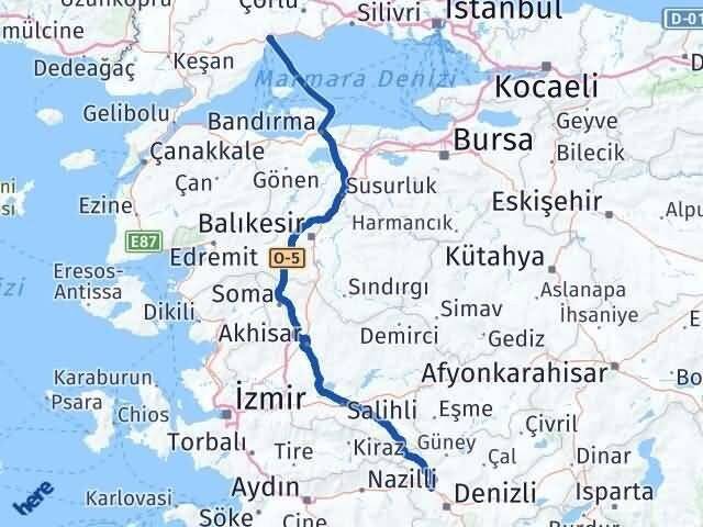 Denizli Sarayköy Tekirdağ Arası Kaç Km - Yol Haritası