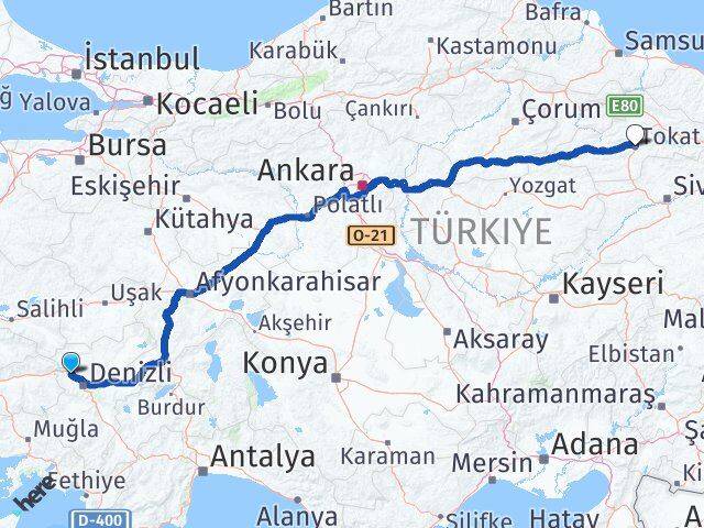 Denizli Sarayköy Tokat Arası Kaç Km - Yol Haritası