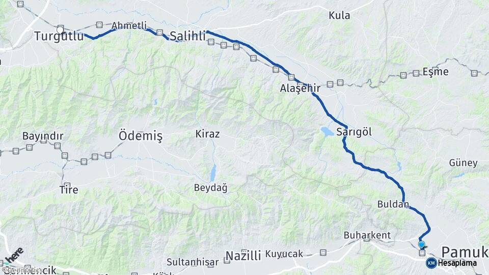 Denizli Sarayköy Turgutlu Manisa Arası Kaç Km - Yol Haritası