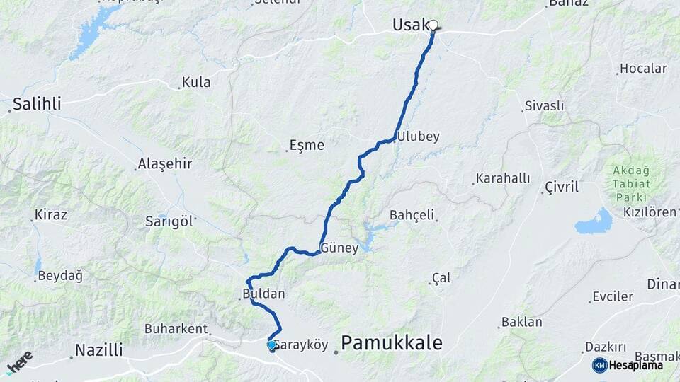 Denizli Sarayköy Uşak Arası Kaç Km - Yol Haritası