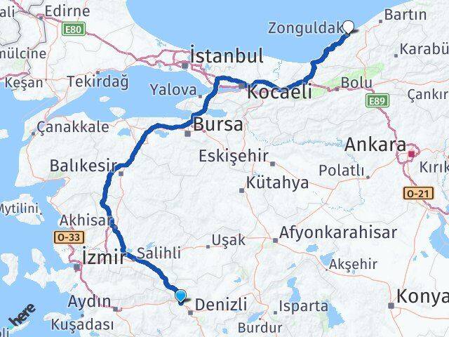 Denizli Sarayköy Zonguldak Arası Kaç Km - Yol Haritası