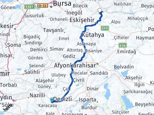 Denizli Sarıcakaya Eskişehir Arası Kaç Km - Yol Haritası