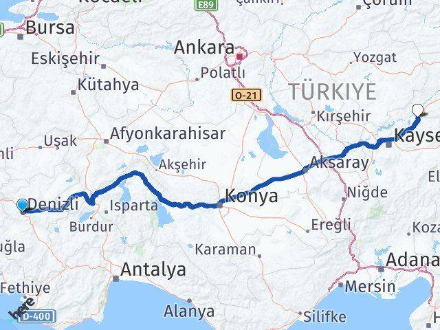 Denizli Sarıoğlan Kayseri Arası Kaç Km - Yol Haritası