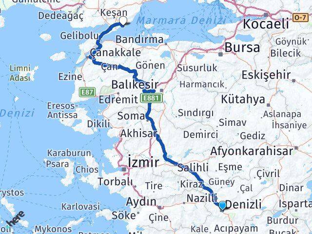 Denizli Şarköy Tekirdağ Arası Kaç Km - Yol Haritası