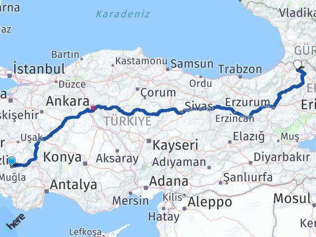 Denizli Şavşat Artvin Arası Kaç Km - Yol Haritası