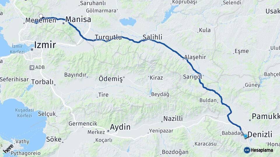 Denizli Şehzadeler Manisa Arası Kaç Km - Yol Haritası