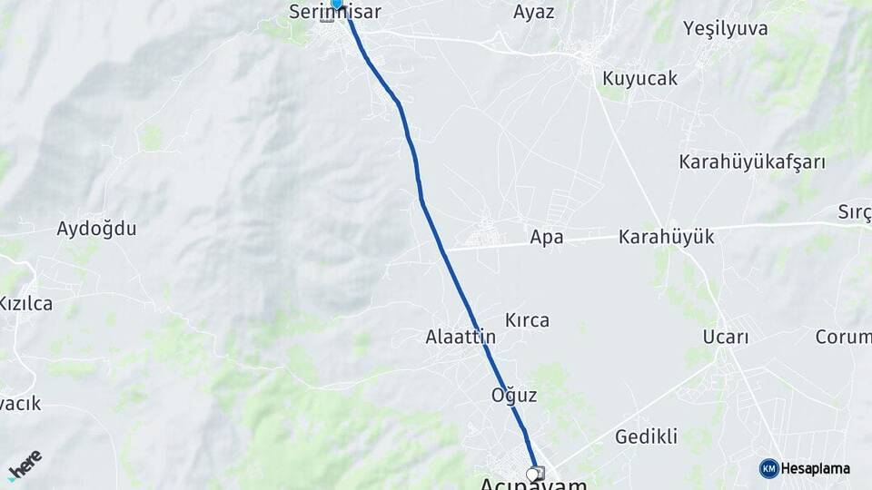 Denizli Serinhisar Acıpayam Arası Kaç Km - Yol Haritası