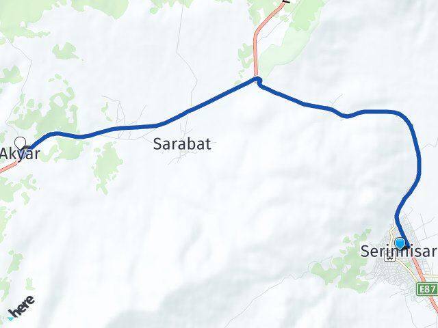 Denizli Serinhisar Akyar Tavas Arası Kaç Km - Yol Haritası