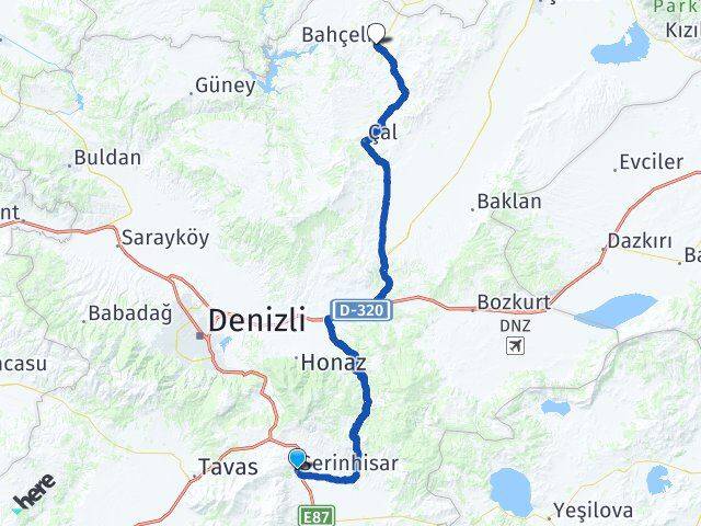 Denizli Serinhisar Bekilli Arası Kaç Km - Yol Haritası
