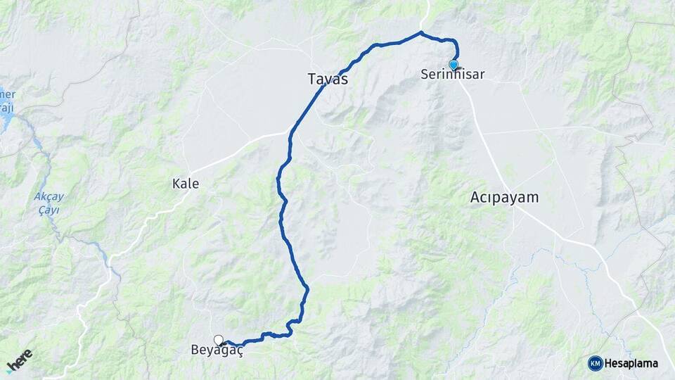 Denizli Serinhisar Beyağaç Arası Kaç Km - Yol Haritası