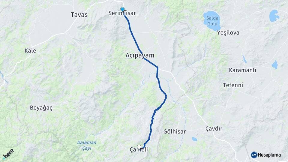 Denizli Serinhisar Çameli Arası Kaç Km - Yol Haritası
