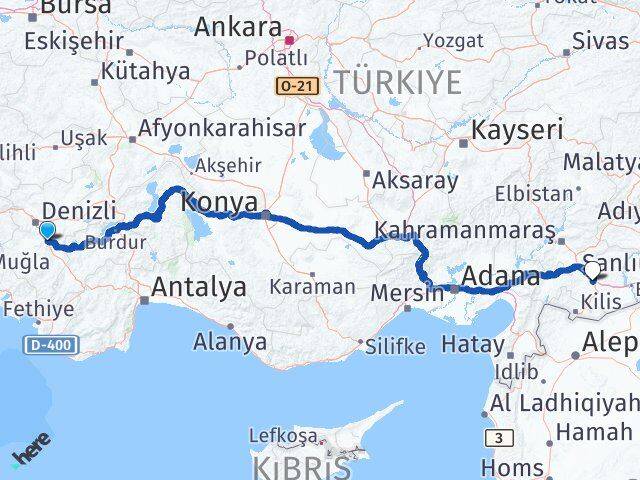 Denizli Serinhisar Gaziantep Arası Kaç Km - Yol Haritası
