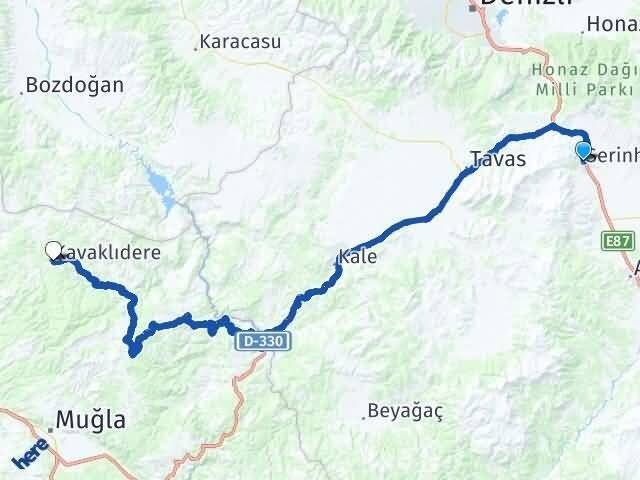 Denizli Serinhisar Kavaklıdere Muğla Arası Kaç Km - Yol Haritası