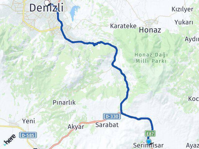 Denizli Serinhisar Merkezefendi Arası Kaç Km - Yol Haritası