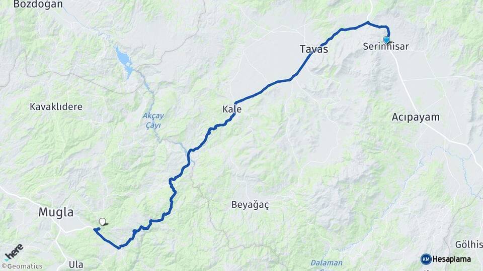 Denizli Serinhisar Muğla Arası Kaç Km - Yol Haritası