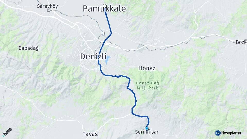 Denizli Serinhisar Pamukkale Arası Kaç Km - Yol Haritası