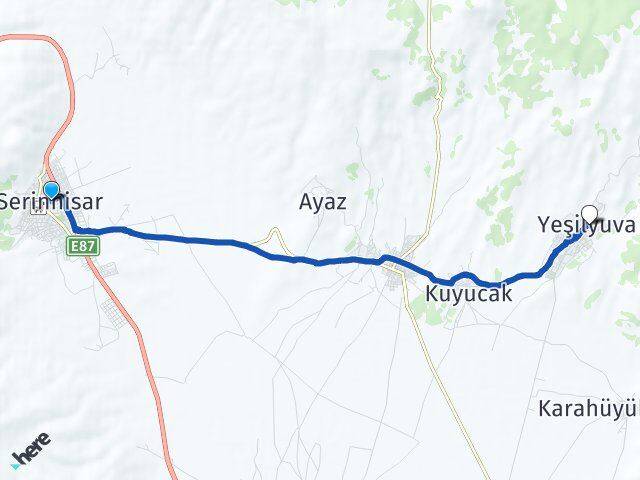 Denizli Serinhisar Yeşilyuva Acıpayam Arası Kaç Km - Yol Haritası