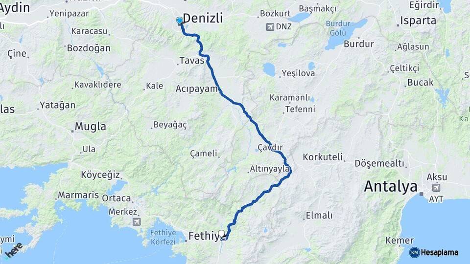 Denizli Seydikemer Muğla Arası Kaç Km - Yol Haritası