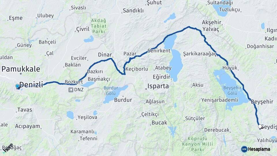 Denizli Seydişehir Konya Arası Kaç Km - Yol Haritası