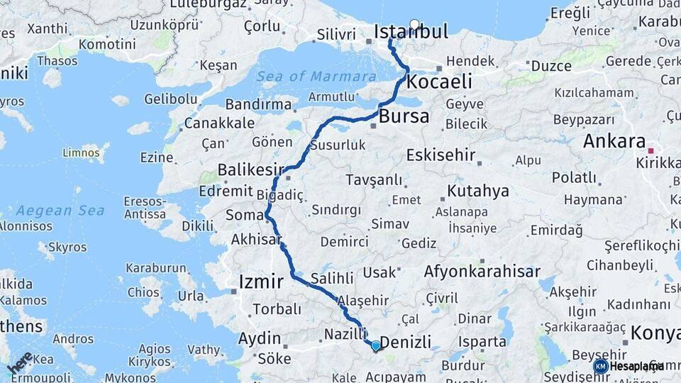 Denizli Şile İstanbul Arası Kaç Km - Yol Haritası