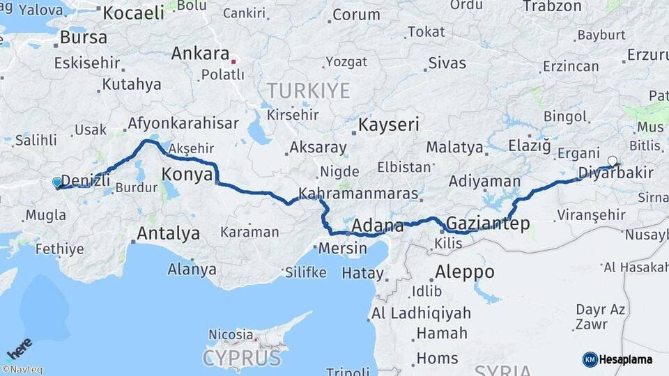 Denizli Silvan Diyarbakır Arası Kaç Km - Yol Haritası