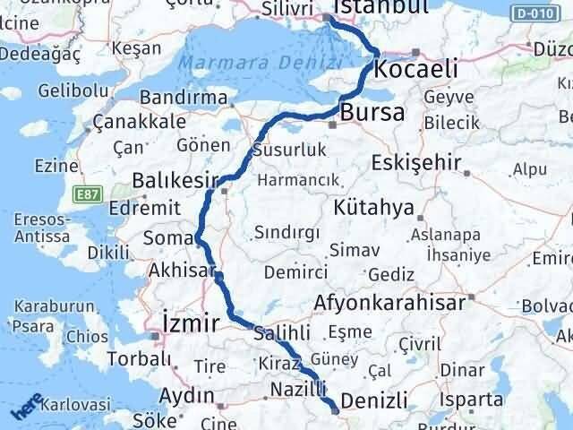 Denizli Şişli İstanbul Arası Kaç Km - Yol Haritası