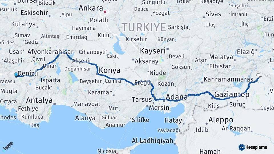 Denizli Siverek Şanlıurfa Arası Kaç Km - Yol Haritası