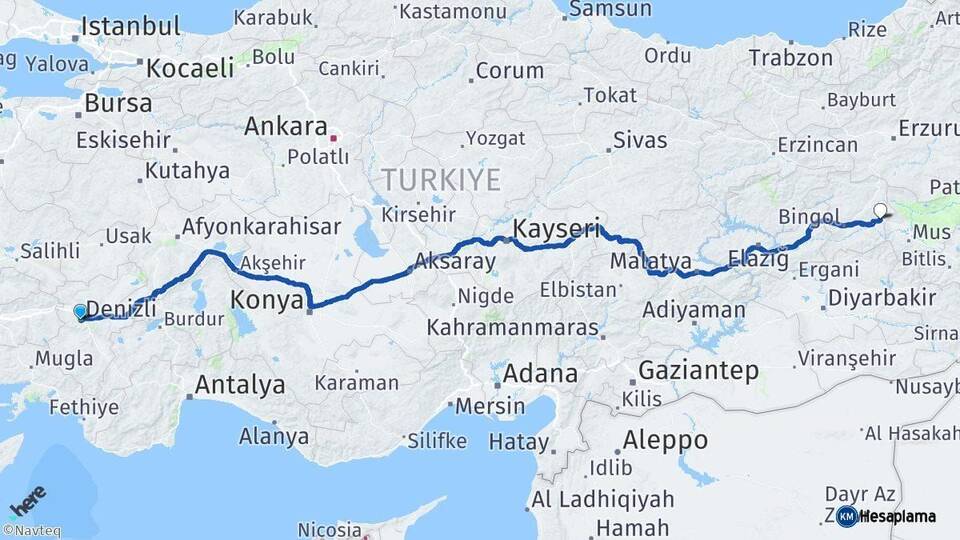 Denizli Solhan Bingöl Arası Kaç Km - Yol Haritası