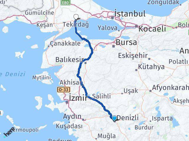 Denizli Süleymanpaşa Tekirdağ Arası Kaç Km - Yol Haritası