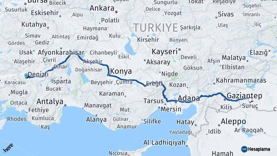 Denizli Suruç Şanlıurfa Arası Kaç Km - Yol Haritası