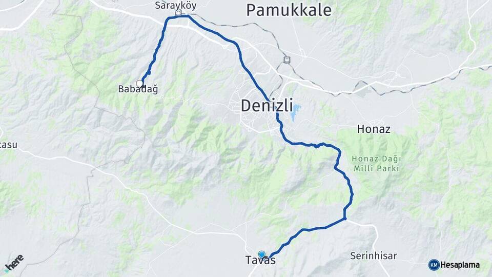 Denizli Tavas Babadağ Arası Kaç Km - Yol Haritası
