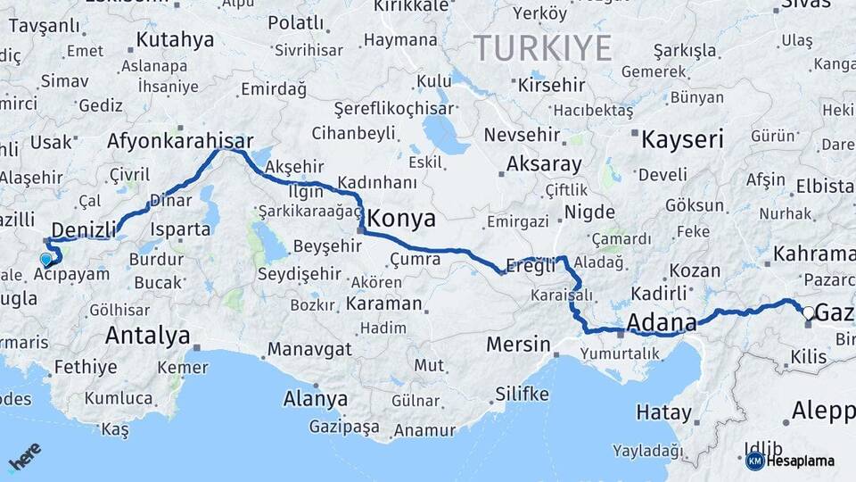Denizli Tavas Gaziantep Arası Kaç Km - Yol Haritası