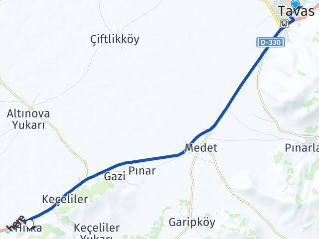 Denizli Tavas Hırka Tavas Arası Kaç Km - Yol Haritası