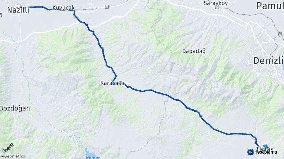 Denizli Tavas Nazilli Aydın Arası Kaç Km - Yol Haritası