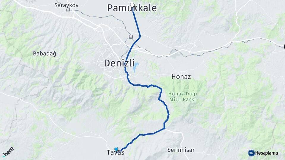 Denizli Tavas Pamukkale Arası Kaç Km - Yol Haritası