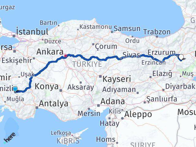 Denizli Tekman Erzurum Arası Kaç Km - Yol Haritası