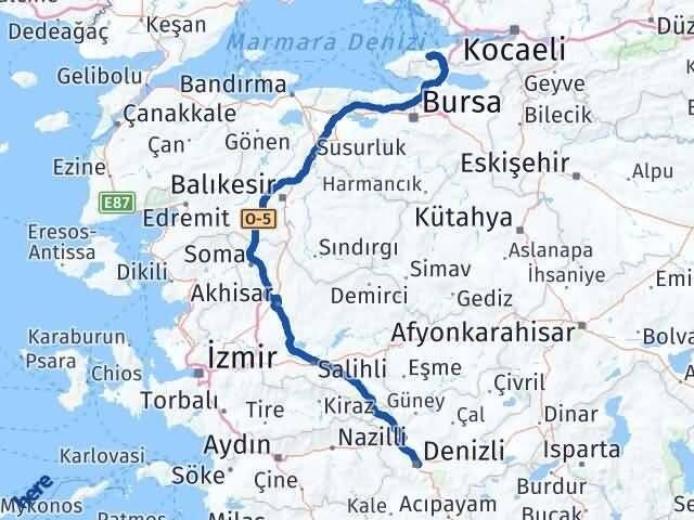 Denizli Termal Yalova Arası Kaç Km - Yol Haritası