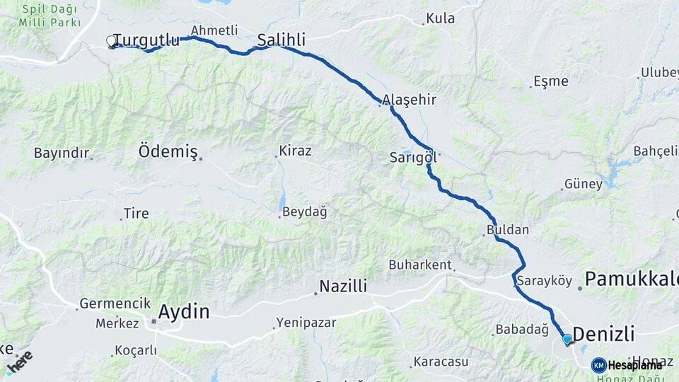 Denizli Turgutlu Manisa Arası Kaç Km - Yol Haritası