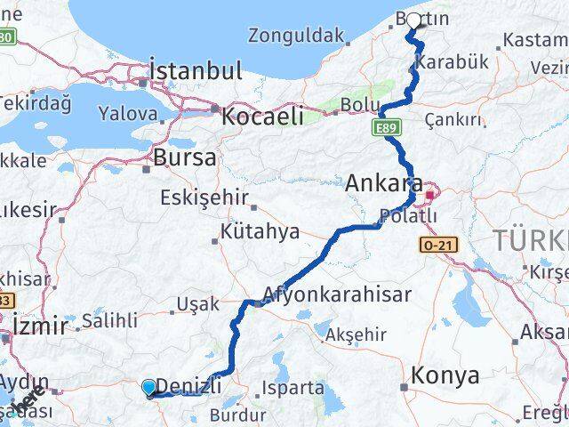Denizli Ulus Bartın Arası Kaç Km - Yol Haritası