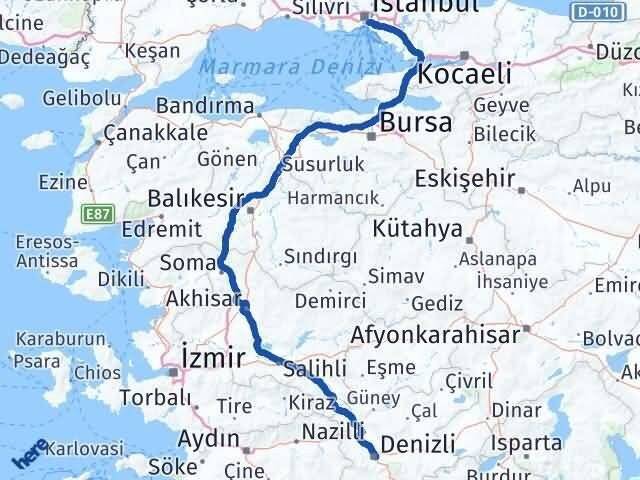 Denizli Üsküdar İstanbul Arası Kaç Km - Yol Haritası