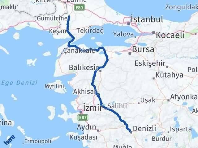 Denizli Uzunköprü Edirne Arası Kaç Km - Yol Haritası