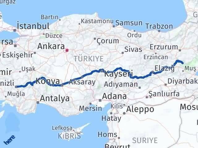 Denizli Varto Muş Arası Kaç Km - Yol Haritası