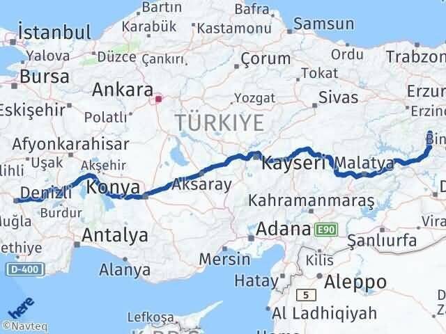 Denizli Yayladere Bingöl Arası Kaç Km - Yol Haritası