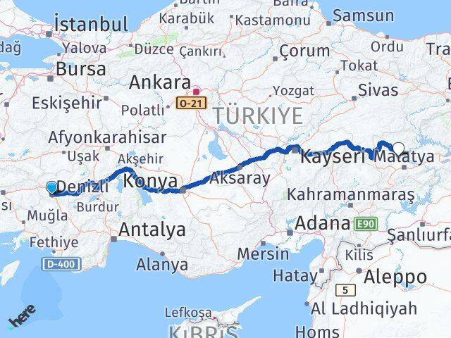 Denizli Yazıhan Malatya Arası Kaç Km - Yol Haritası