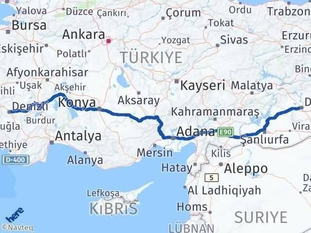 Denizli Yenişehir Diyarbakır Arası Kaç Km - Yol Haritası