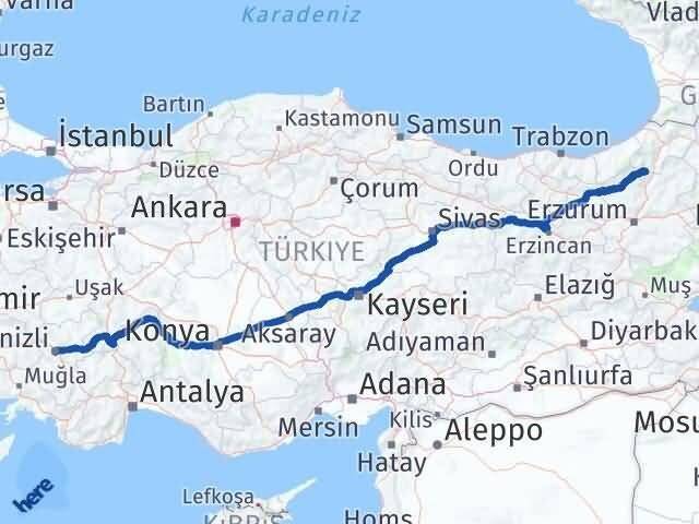 Denizli Yusufeli Artvin Arası Kaç Km - Yol Haritası
