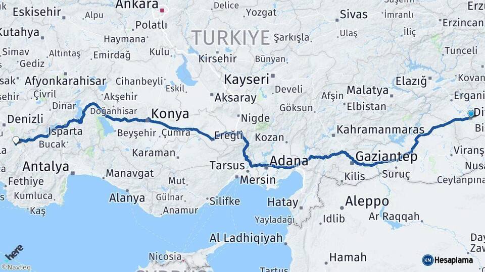 Diyarbakır Acıpayam Denizli Arası Kaç Km - Yol Haritası