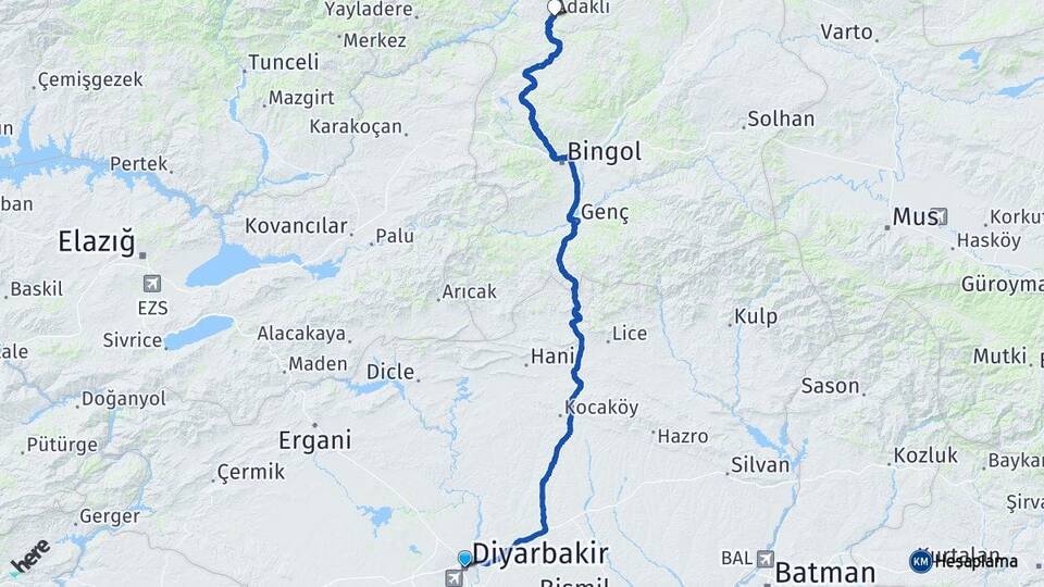Diyarbakır Adaklı Bingöl Arası Kaç Km - Yol Haritası