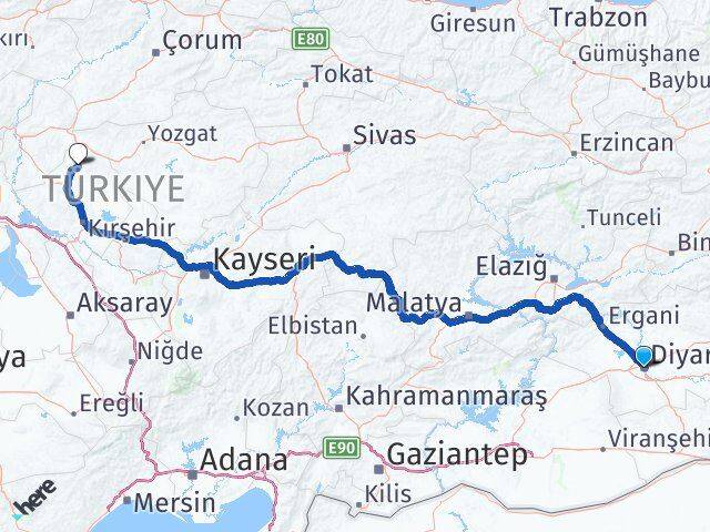 Diyarbakır Akçakent Kırşehir Arası Kaç Km - Yol Haritası
